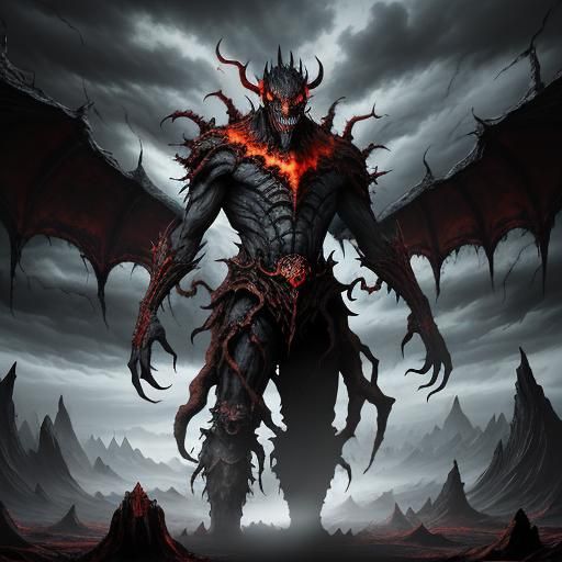 Grotesque Red Demon in Dark Fantasy Digital Art