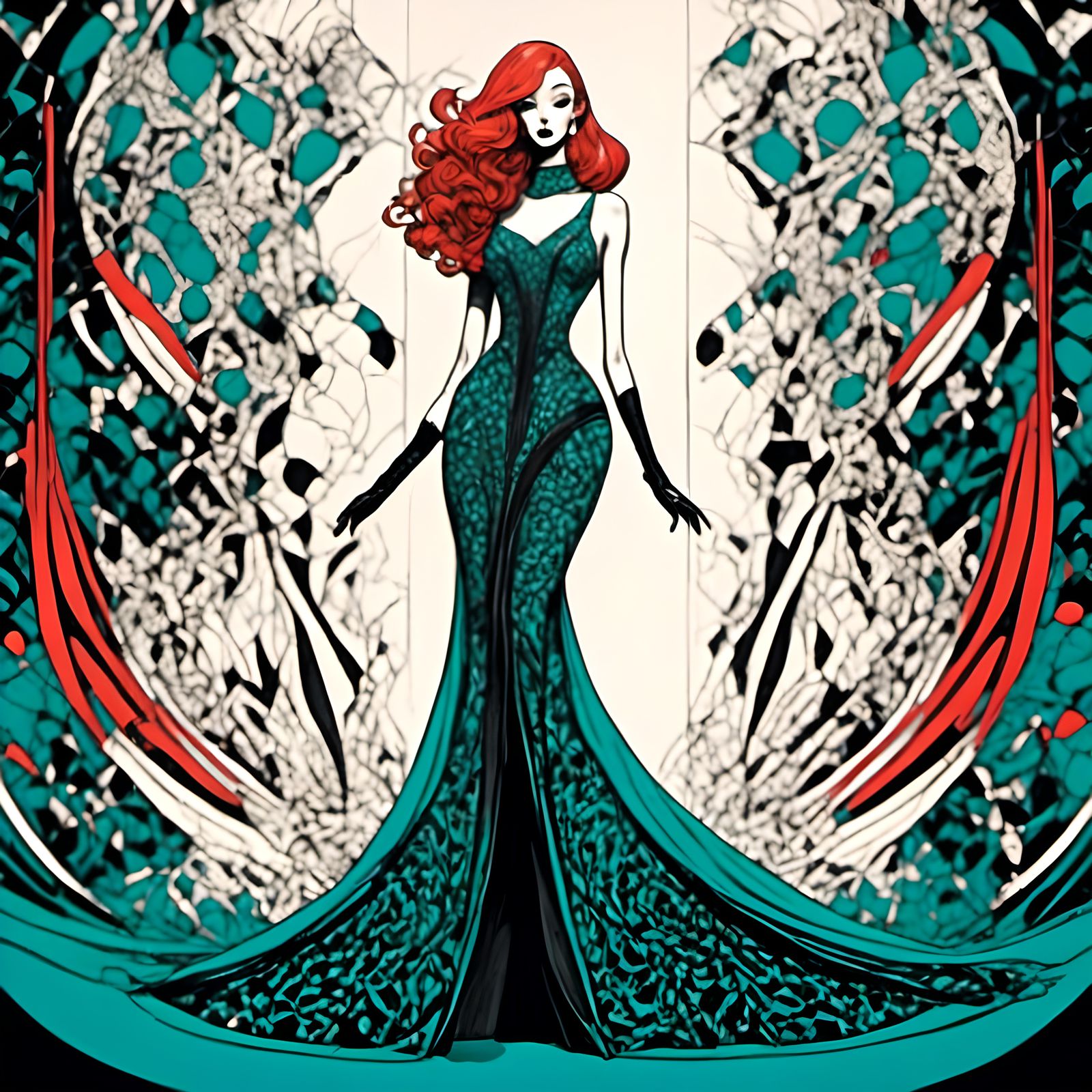 Futuristic Gown Concept Sketch with Glowing Lights