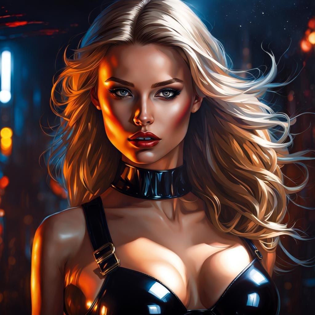 Stunning Portrait of a Woman in Latex, Splash Art