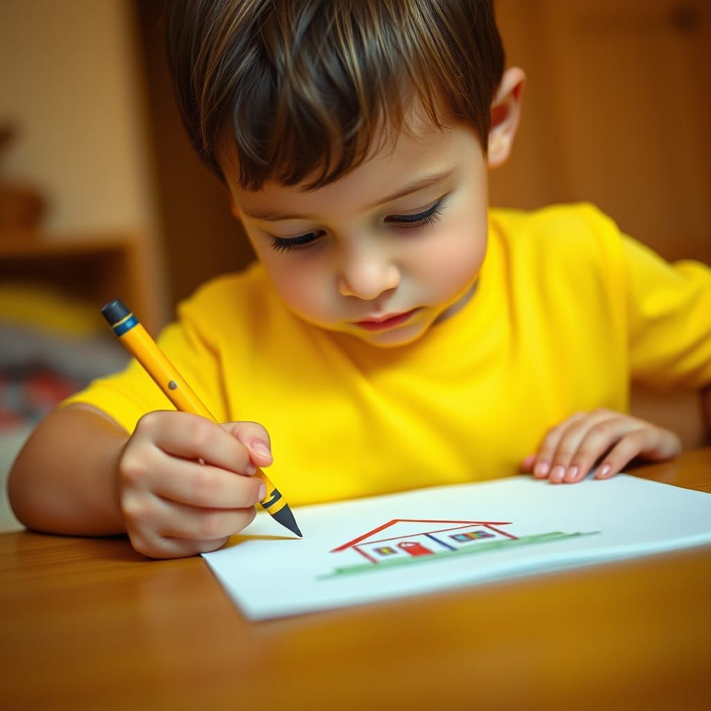 Child's Drawing of a House in Cinematic Style
