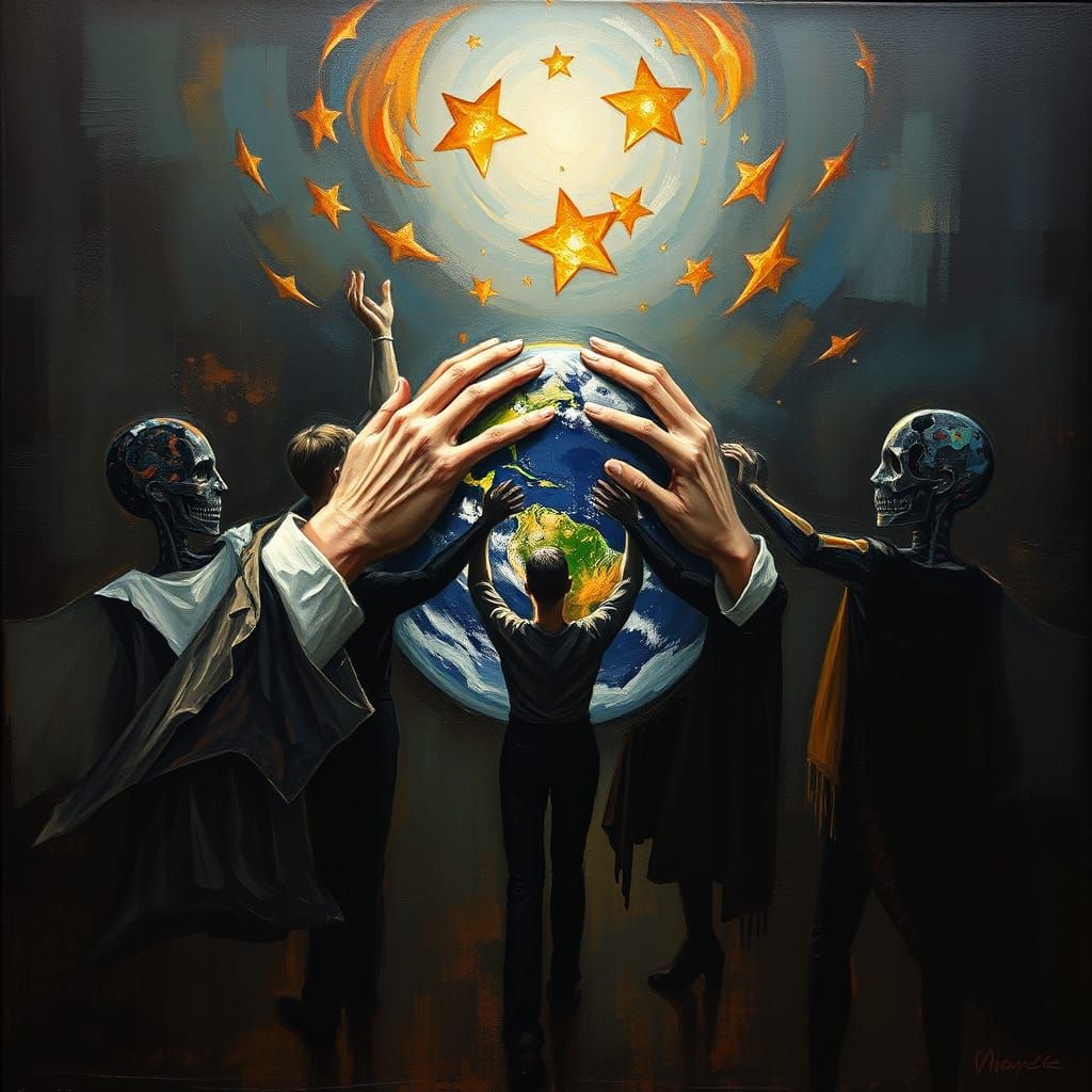 abstract oil painting in the style of  Rembrandt, Baroque, dramatic lighting, realism, Leonardo da Vinci, Renaissance, a...