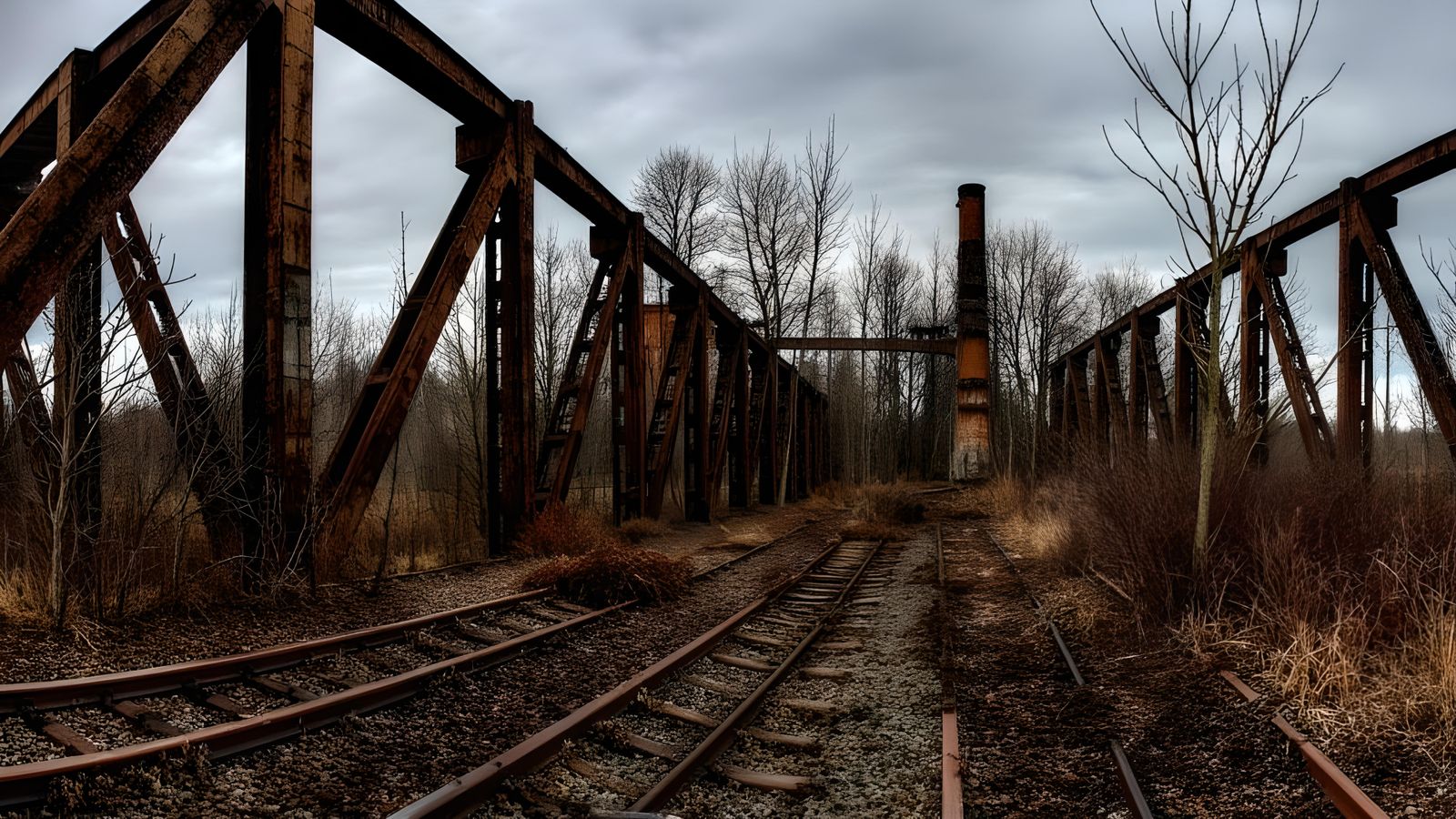 Grungy Abandoned Railroad Trestle in Eraserpunk Style