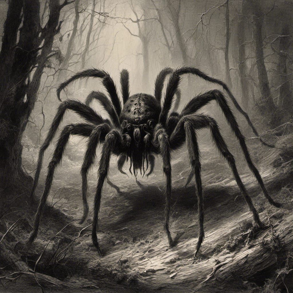 Giant Tarantula in Haunted Woods: Macabre Horror