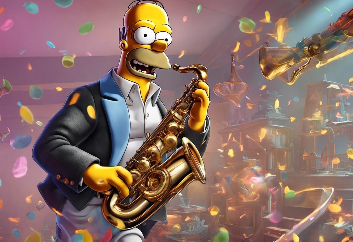 Homer Simpson Plays Saxophone as 3D Digital Art