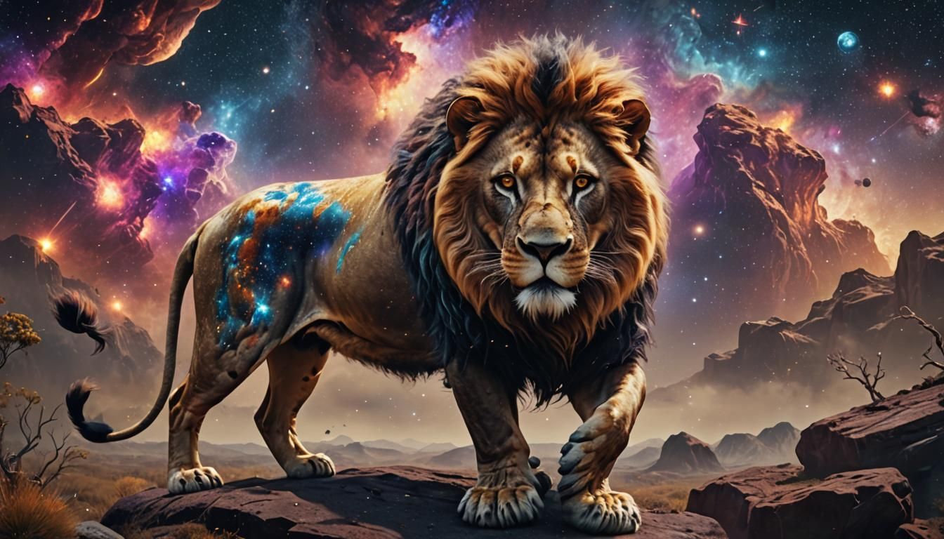 a lion made of galaxy