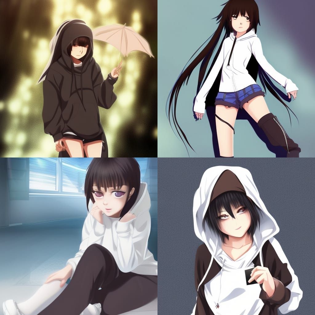 Anime Style Girl in Hoodie, Manga Art