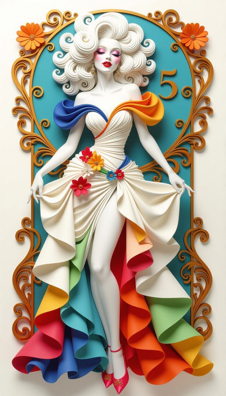 Elegant Albino Woman in Escher Architecture