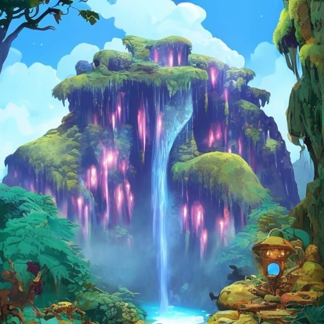 Face Cave with Waterfall, Natural Lighting, 8K