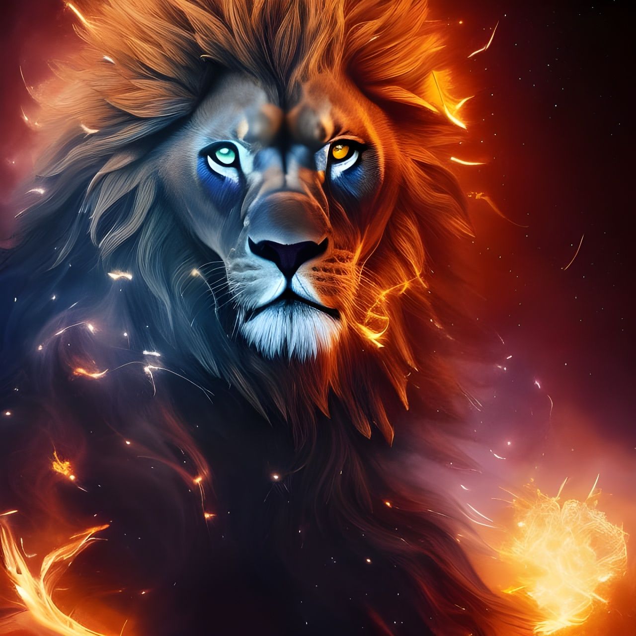Celestial Lion Made of Fire, Digital Art
