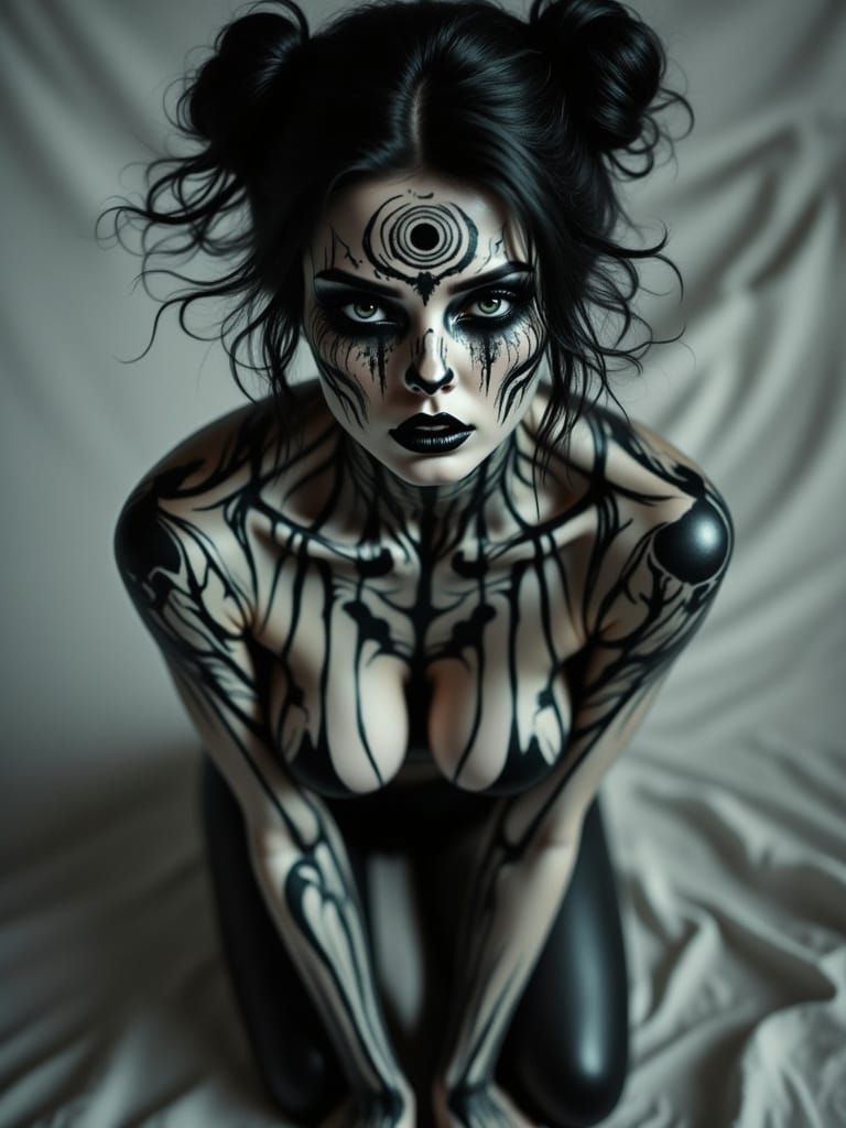 Cinematic Body Painted Model with Piercing Gaze