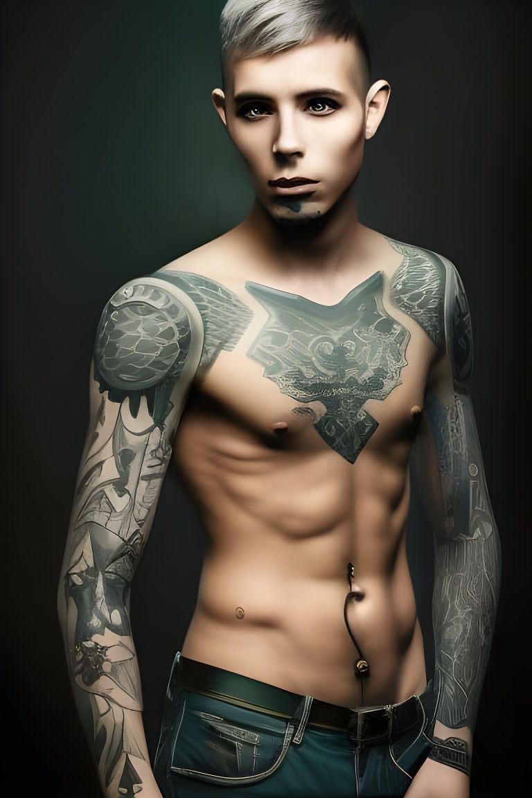 Dramatic Inkpunk Portrait of Tattooed Young Man