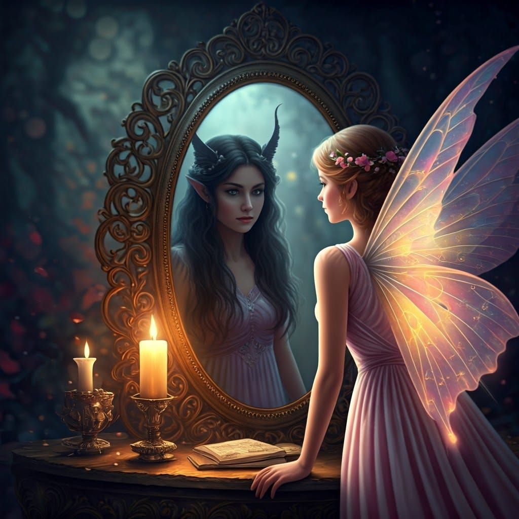 Fairy and Dark Reflection in Fantasy Mirror