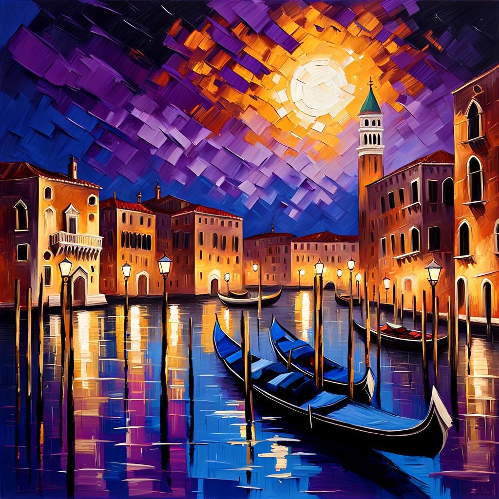 Venice at Night: Acrylic Impasto Skyline