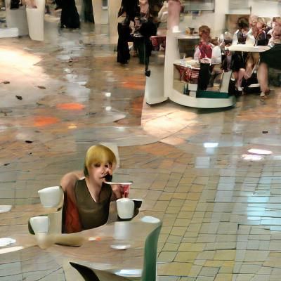 Heather Mason Sipping Tea in Mall