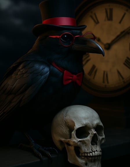 Raven in Top Hat: Cinematic Film Still