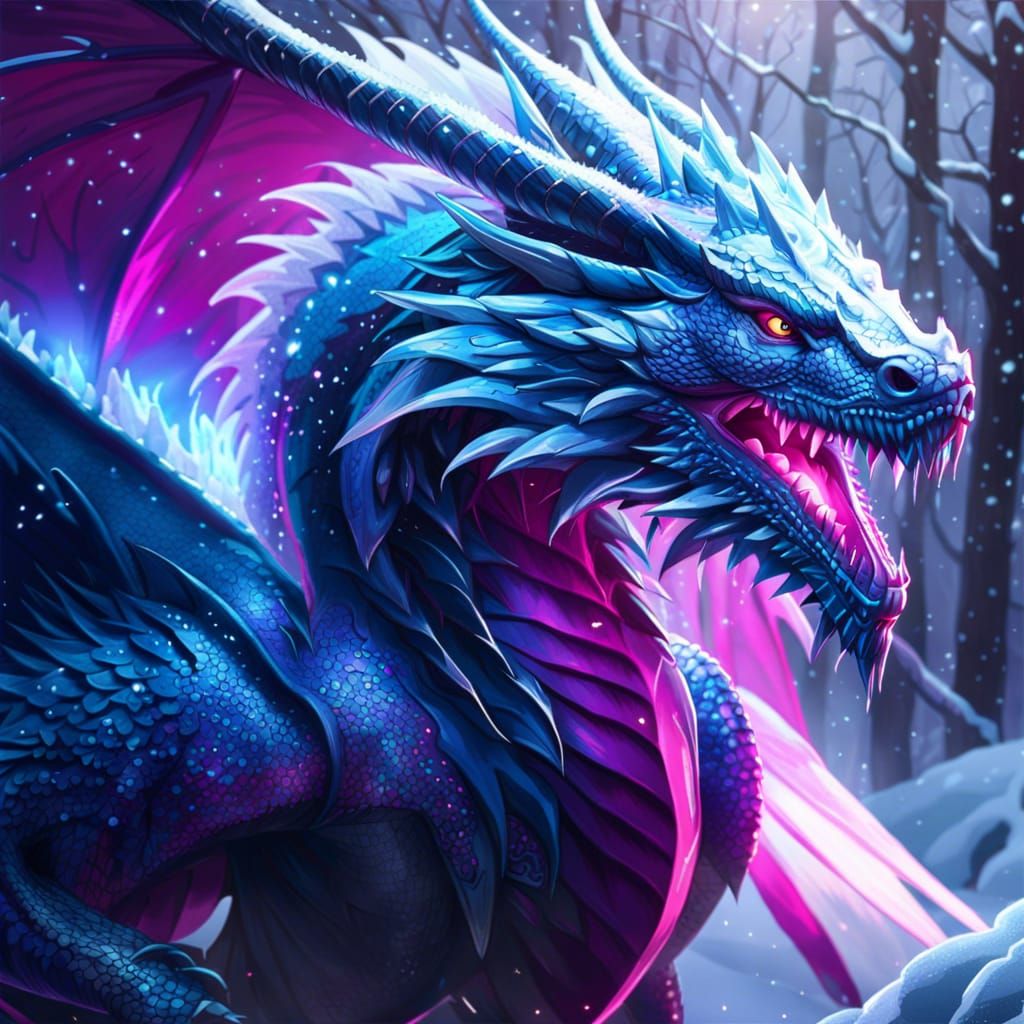 Icy Dragon King in a Snowy Forest
