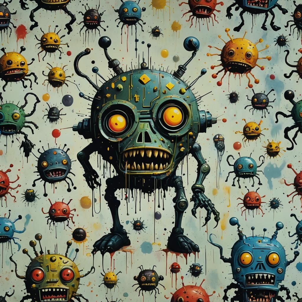 Surreal Horror Space Invaders in Basquiat Style