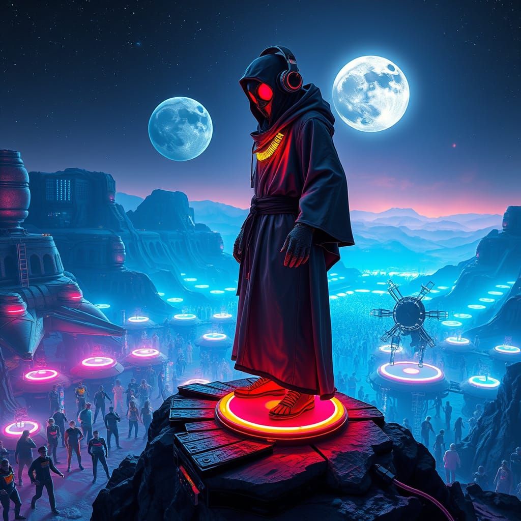 Cyberpunk Alien DJ Rules Lunar Rave in Blade Runner-Inspired...