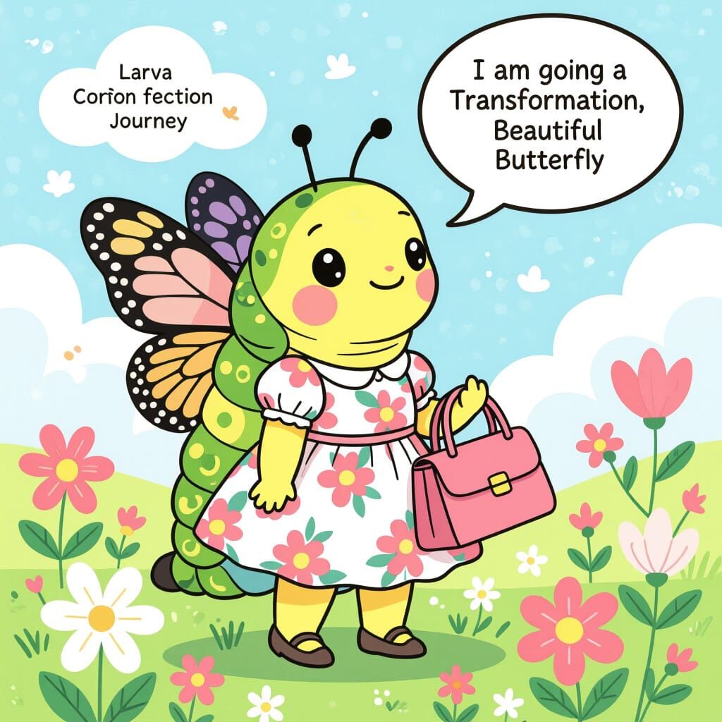 Cute Caterpillar's Transformation Journey: Manga Watercolor