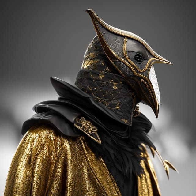 Plague Doctor in Raven Mask, Art Nouveau Style