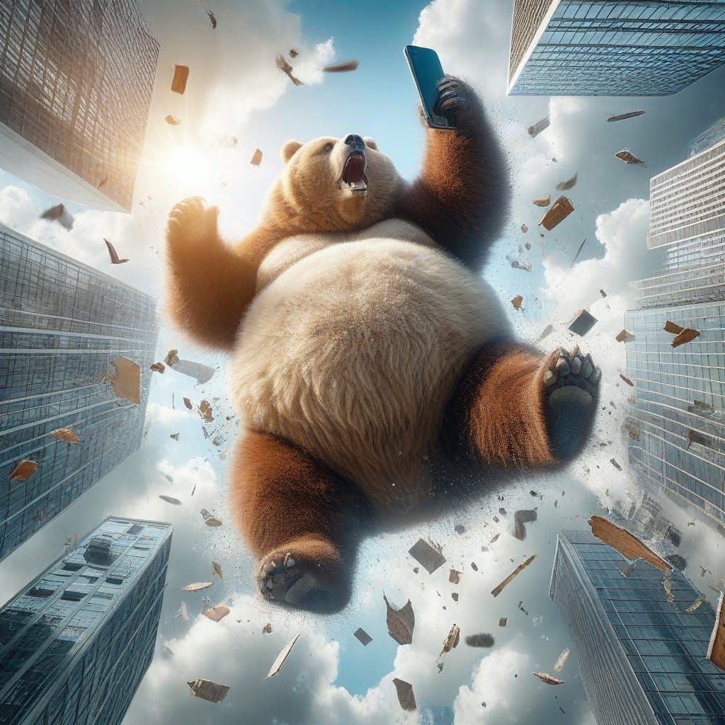 Surreal Cityscape with a Majestic, Telekinetic Kodiak Bear