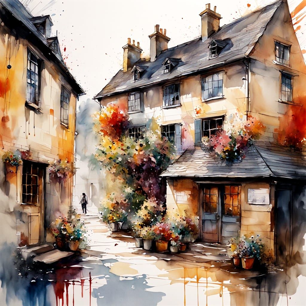 Cotswold Village in Splash Art Style