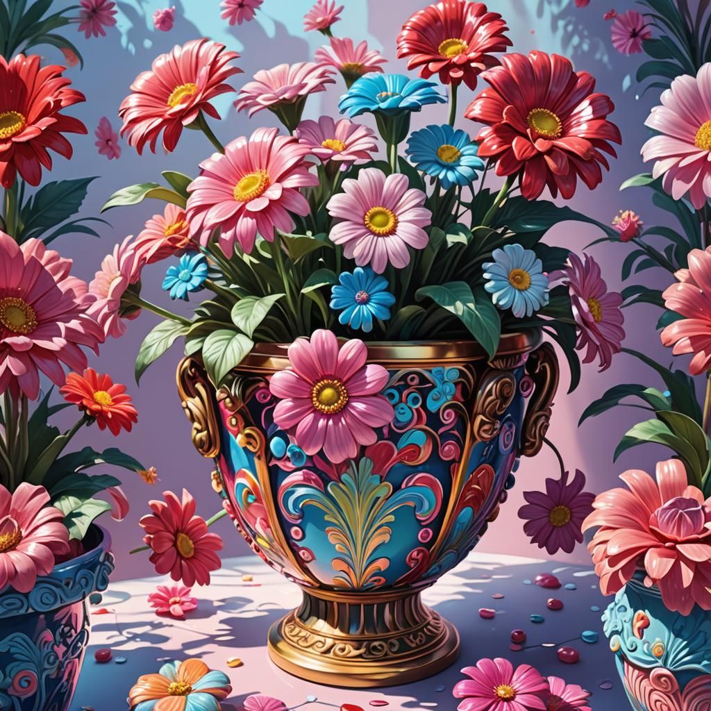 Vibrant Flower Pot in Candy Art Style