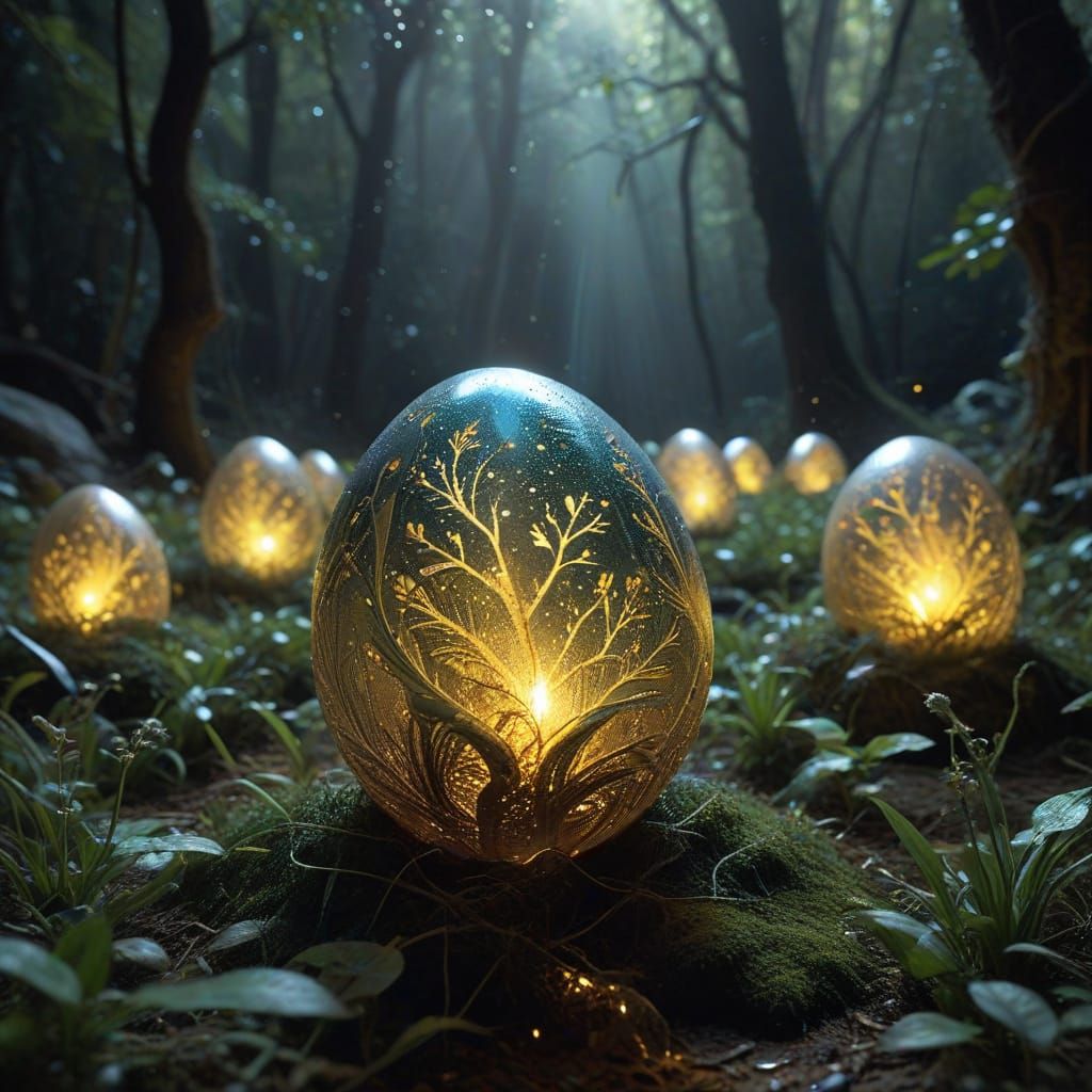 Tiny Inhabitants Adore the Radiant Golden Egg