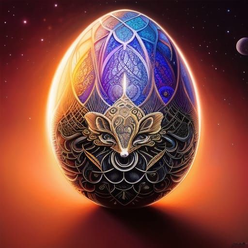 Baby Bunny Hatching From Dragon Egg Pencil Drawing