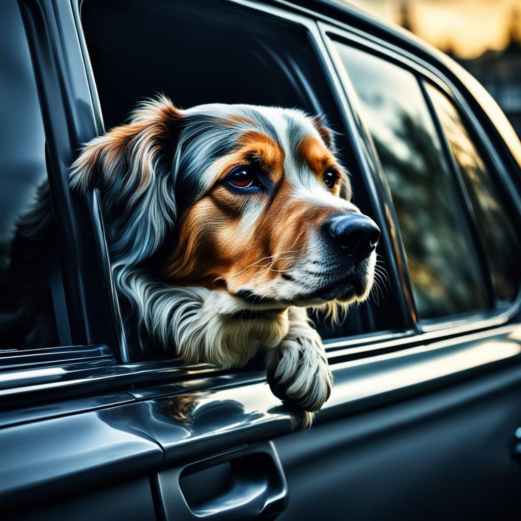Dog's Joyful Car Ride: A Hyperrealistic Masterpiece
