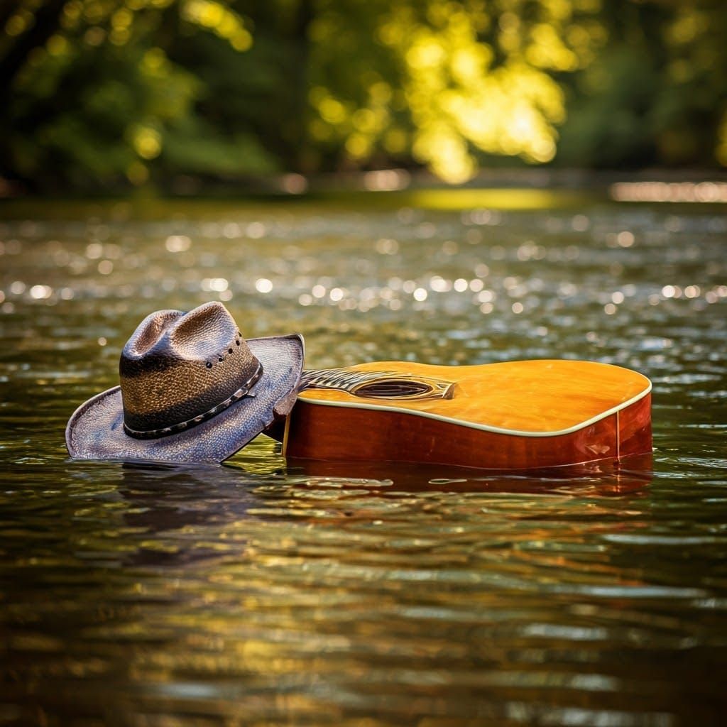 Cowboy Hat and Guitar on Serene River