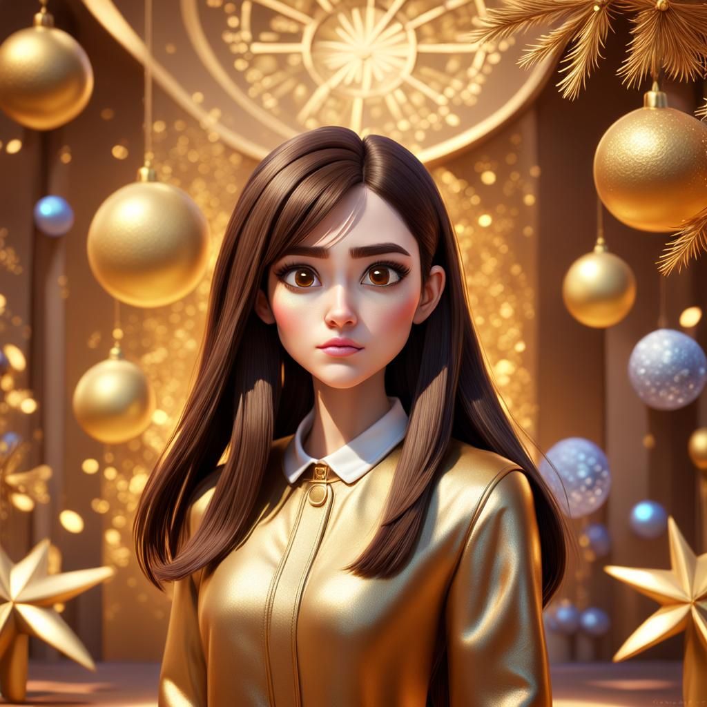 Brunette Girl in Gold New Year Digital Art