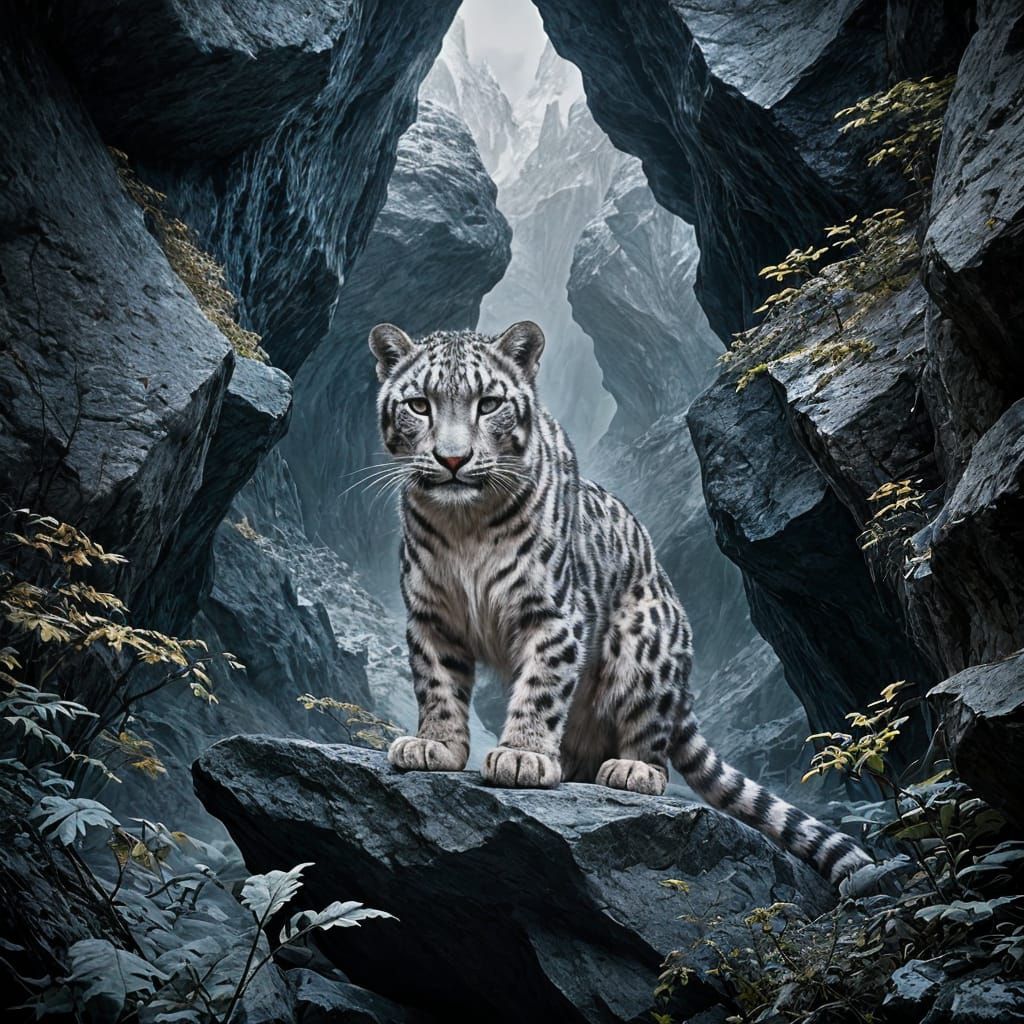 Hyperrealistic Snow Leopard Meets Ancient Cave Painting
