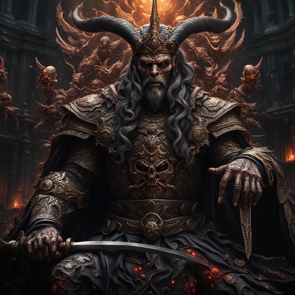 Asmodeus, King of Hell, in Hyperrealistic War Scene