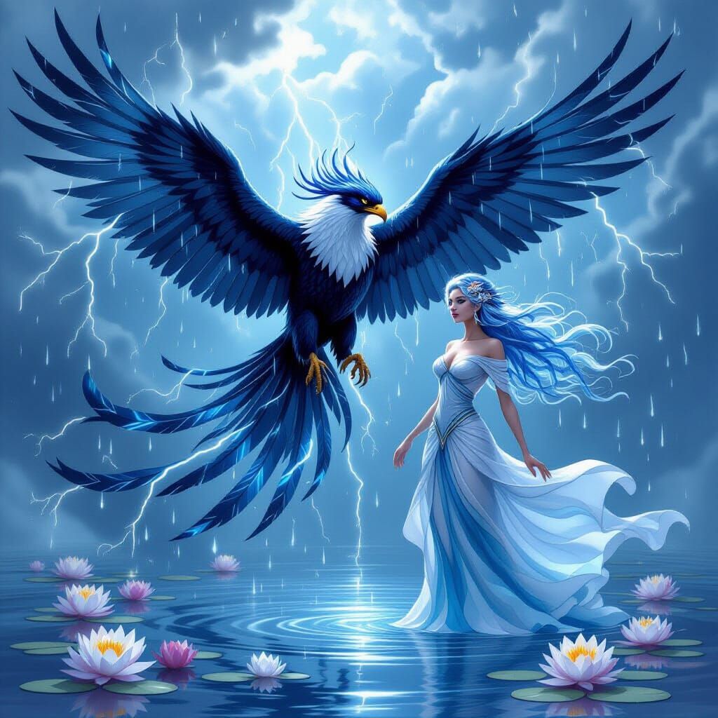 Electric Thunderbird in Stormy Skies, Digital Art