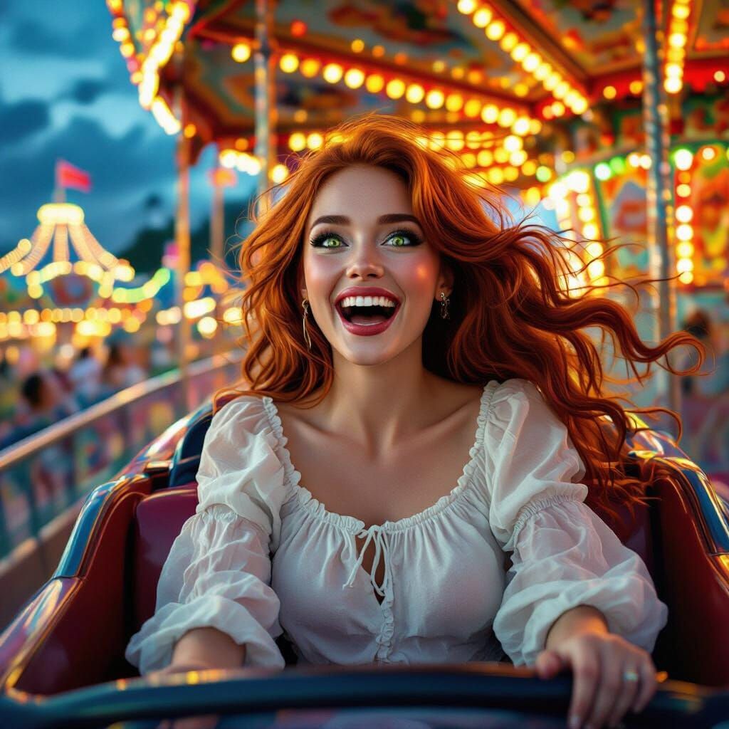 Woman on Roller Coaster in Detailed Matte Painting Style