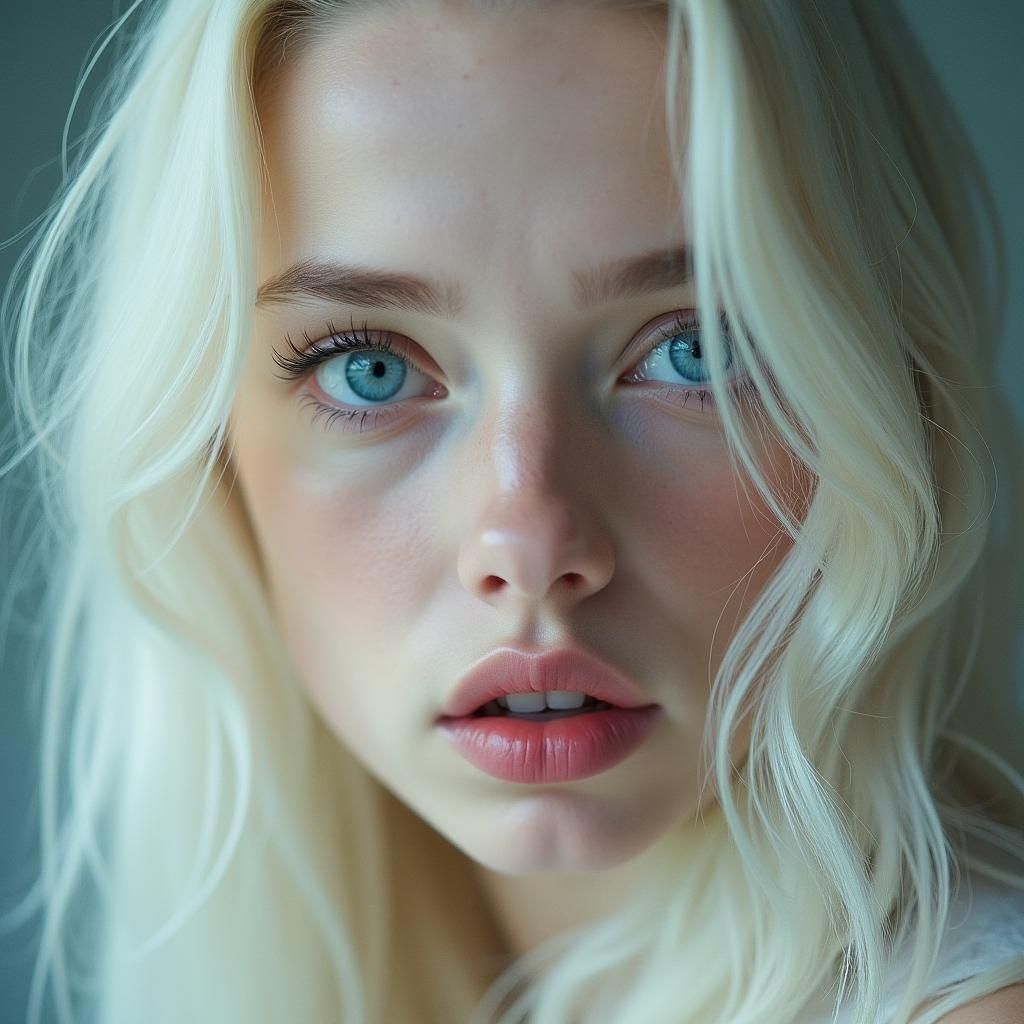 Hypnotic Portrait of a Blond Woman with Blue Eyes