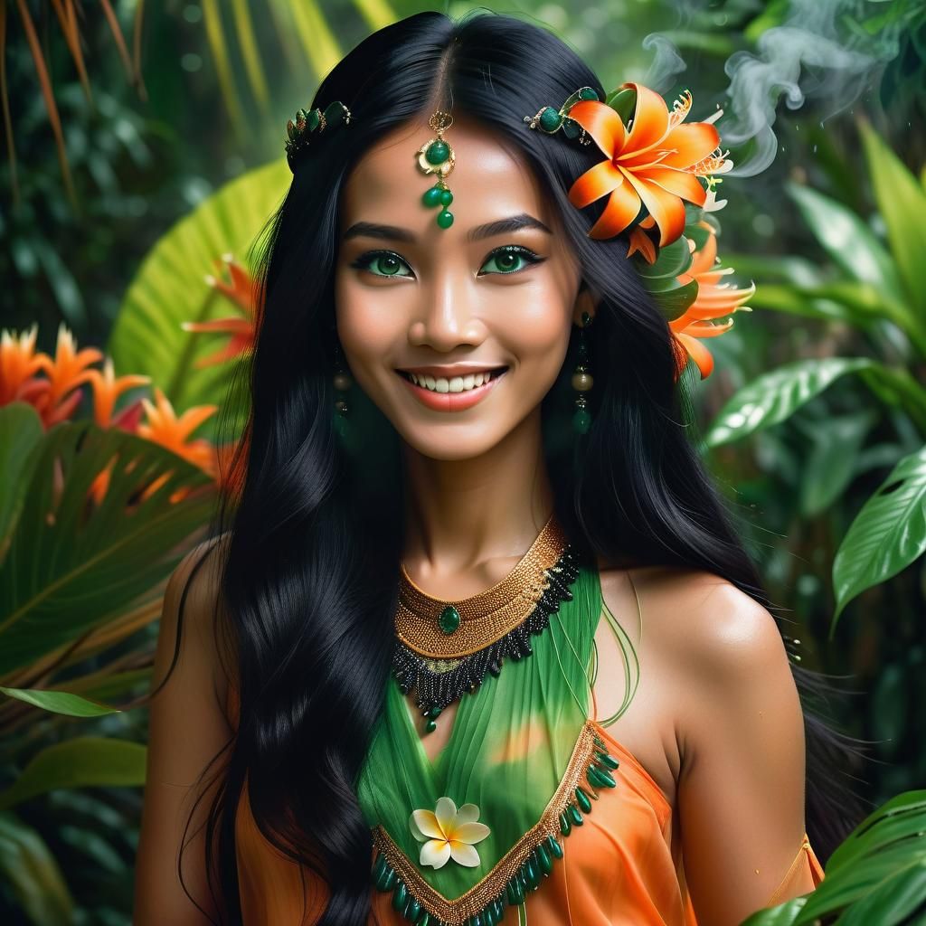 Malaysian Princess Dancing in Humid Jungle Portrait