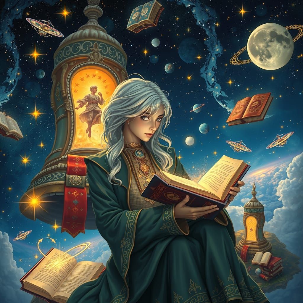 Celestial Library Among the Stars in Cosmic Fantasy Style