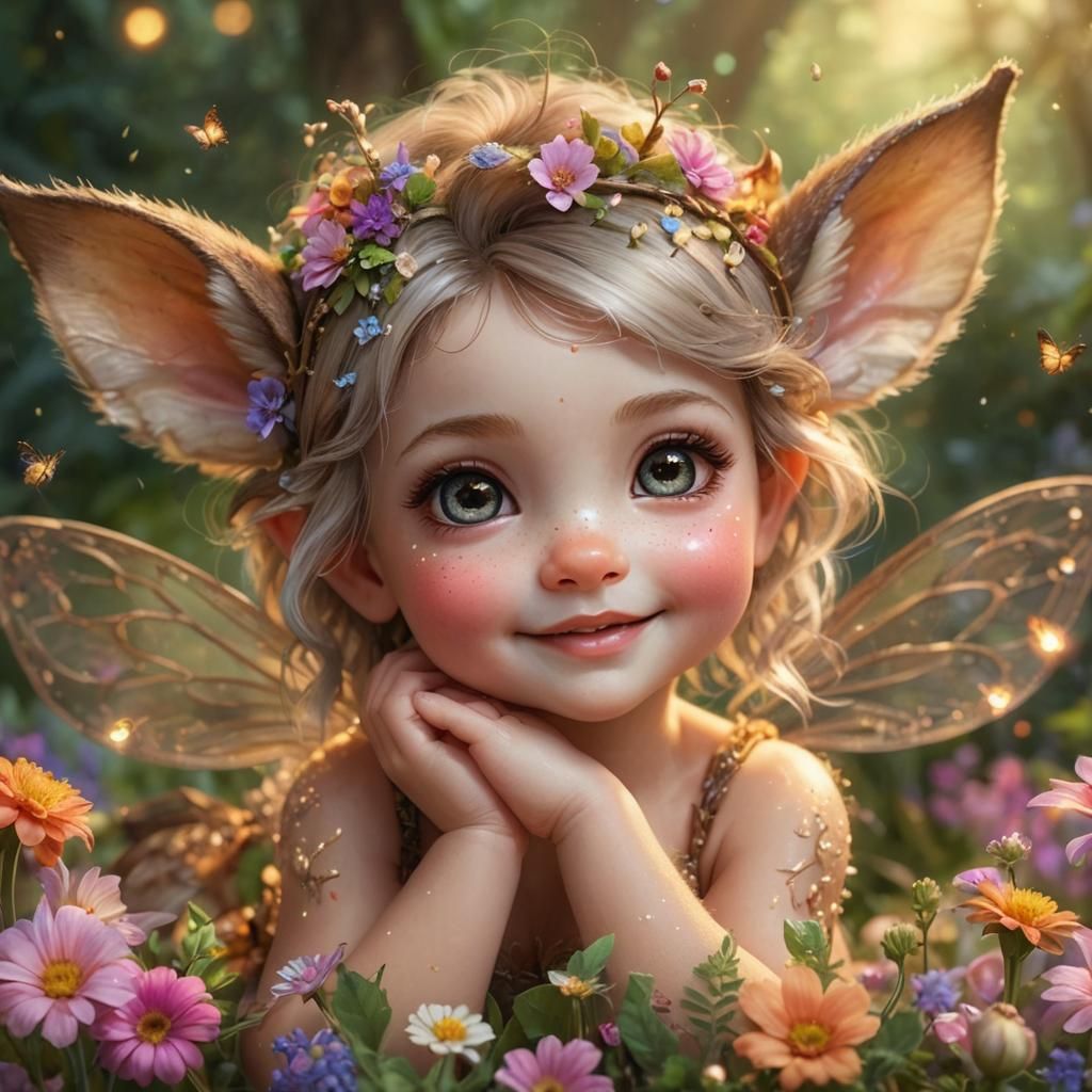 Adorable Fawn-Fairy Hybrid in a Magical Flower Garden