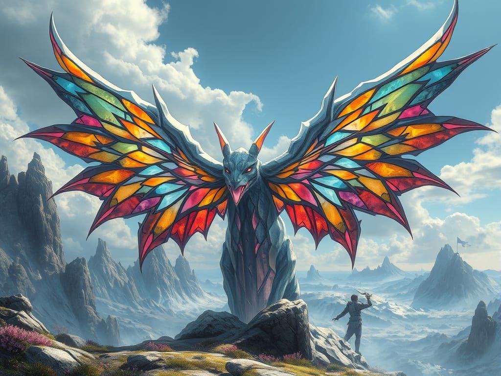 Fantasy Crystal Creature with Stained Glass Wings