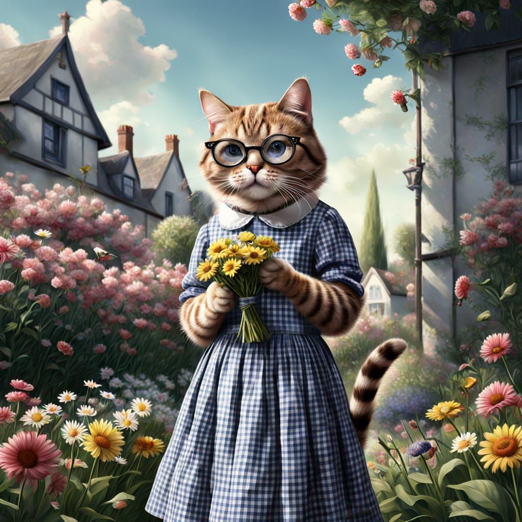 Whimsical Feline in Gingham Attire