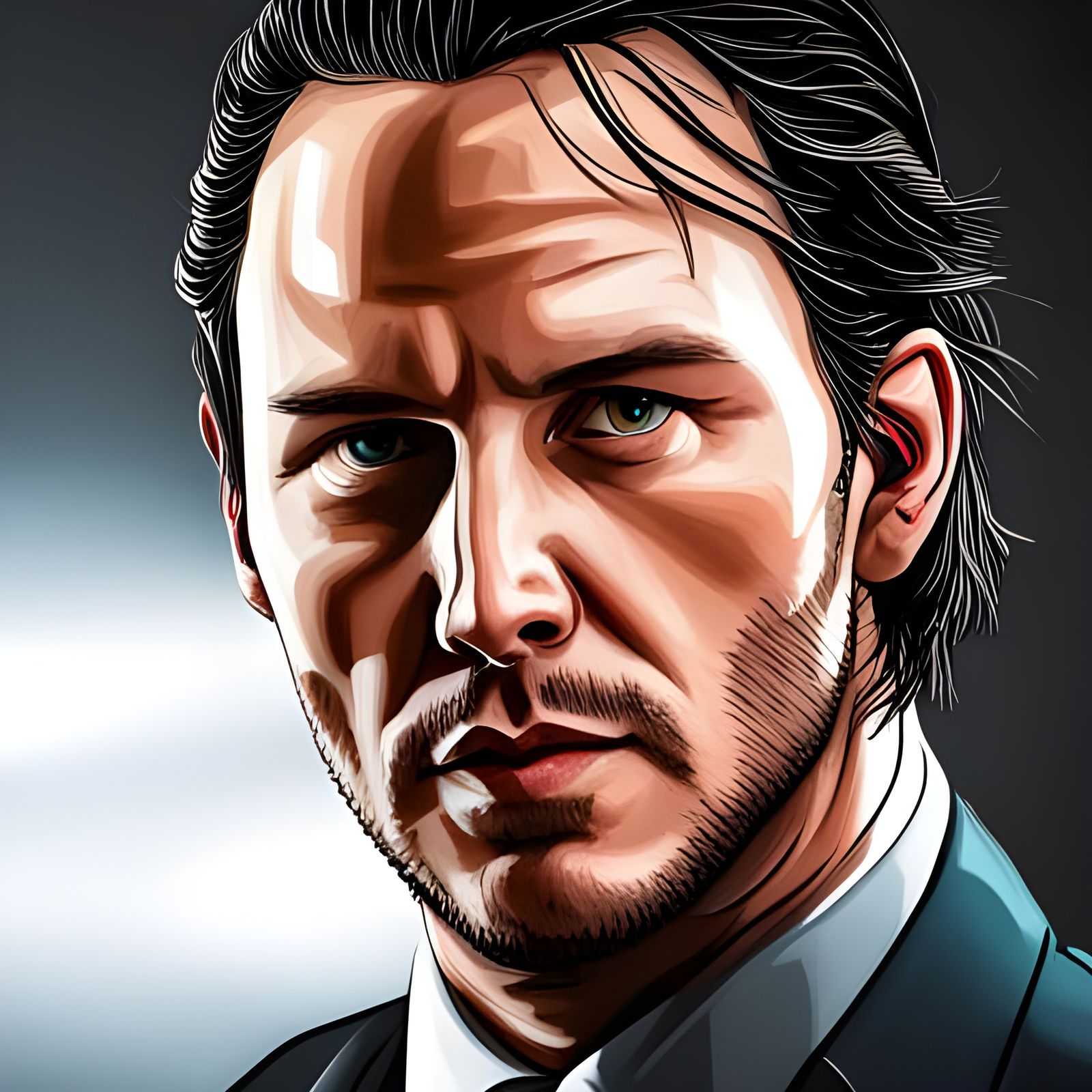 Hyperrealistic Sam Witwicky as John Wick Portrait