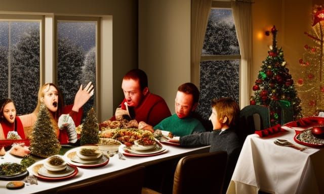 Chaotic Christmas Dinner: A Photorealistic Family Drama