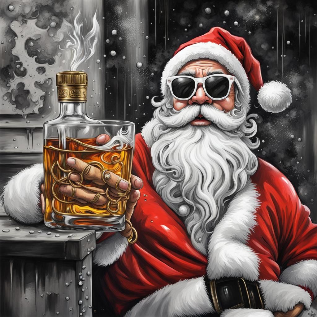 Santa Claus as Graffiti Art with Gold Chains