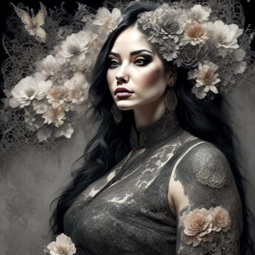 Lace Floral Portrait in Hyperrealistic Style