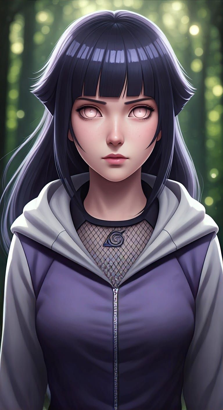 Hinata Hyuga in Forest: Hyper-Realistic 3D Rendering