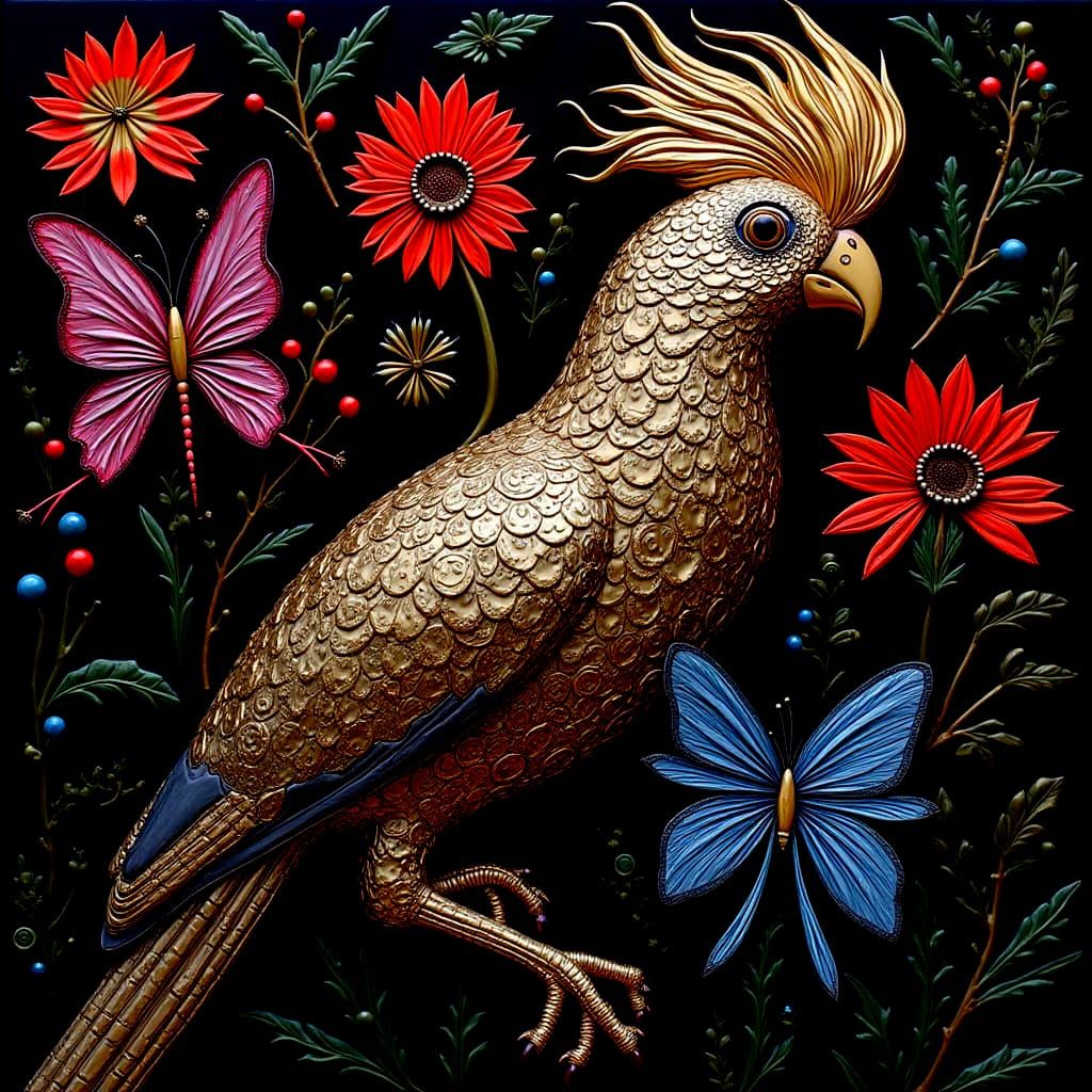 Hyperrealist Cockatoo Woman with Metallic Accents