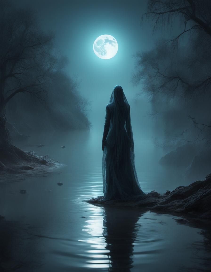 Ghostly silhouette by full moon