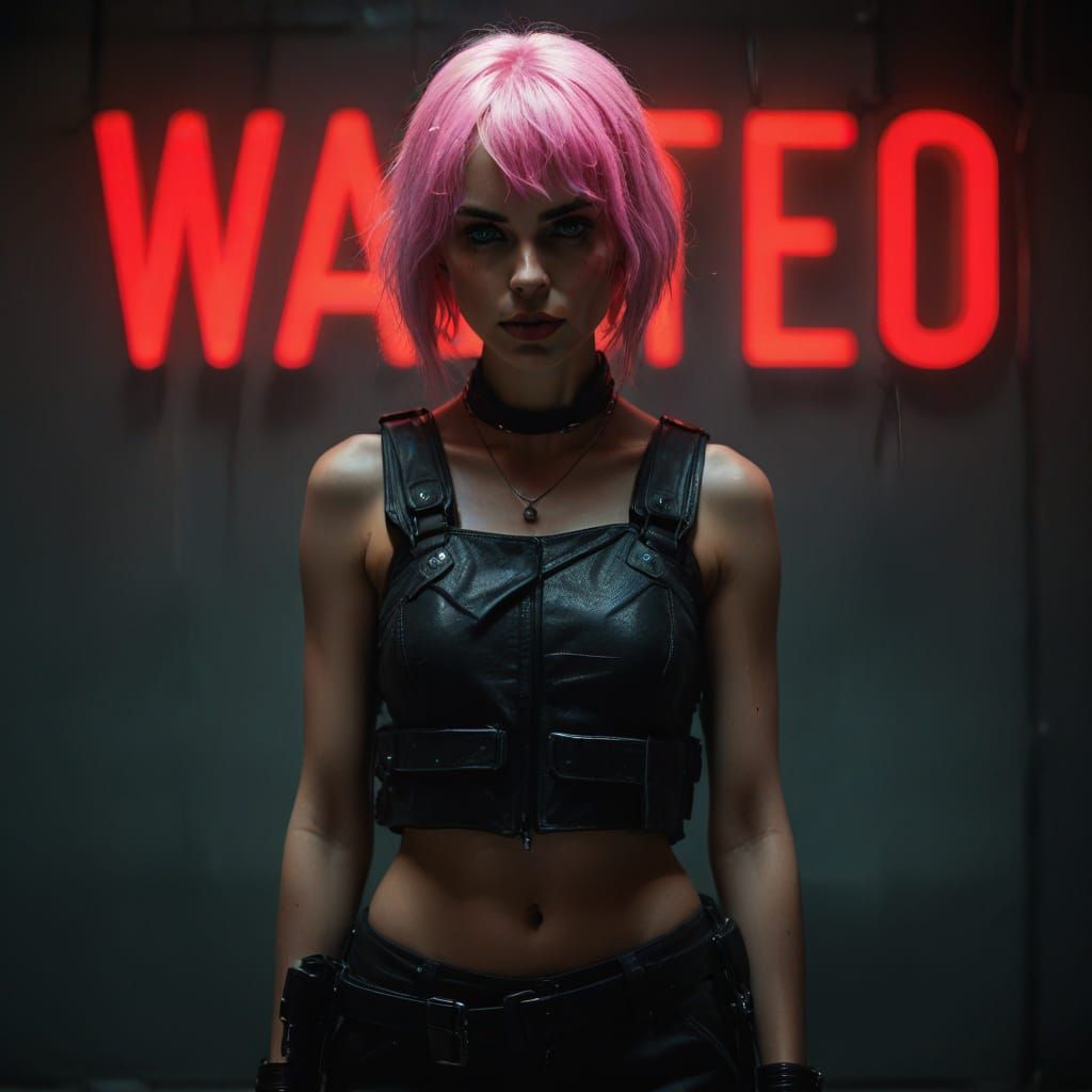 Gritty Neon Noir Woman in Futuristic Alleyway